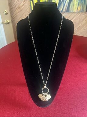Gold Tone Coin Charm Cluster Necklace
